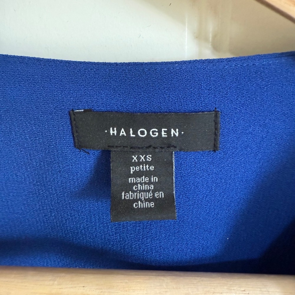 Halogen Women's XXS Petite Blue 3/4 Sleeve V-Neck Peplum Top Blouse - Picture 3 of 8